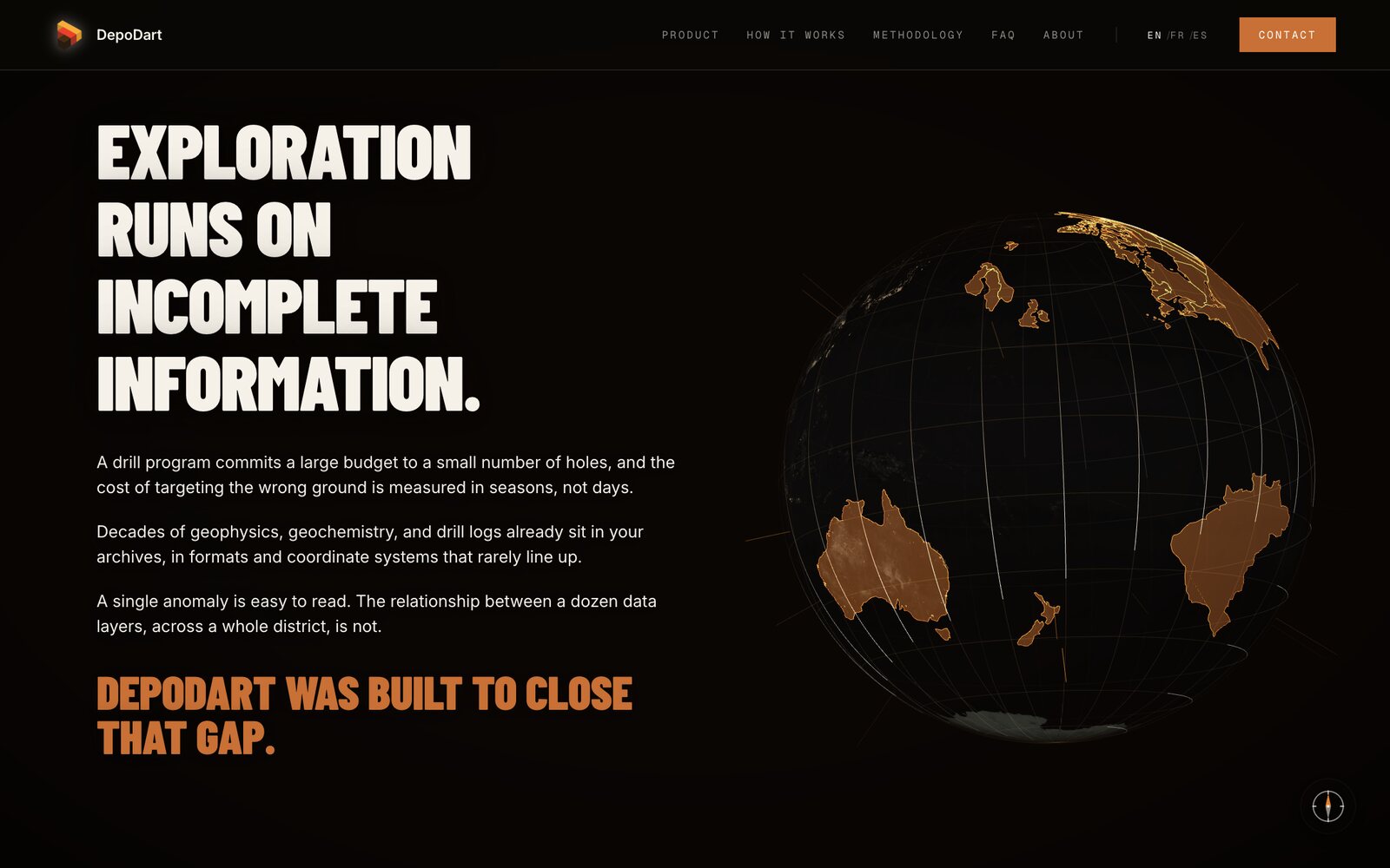 "Exploration runs on incomplete information." The problem chapter, over a slowly turning globe.
