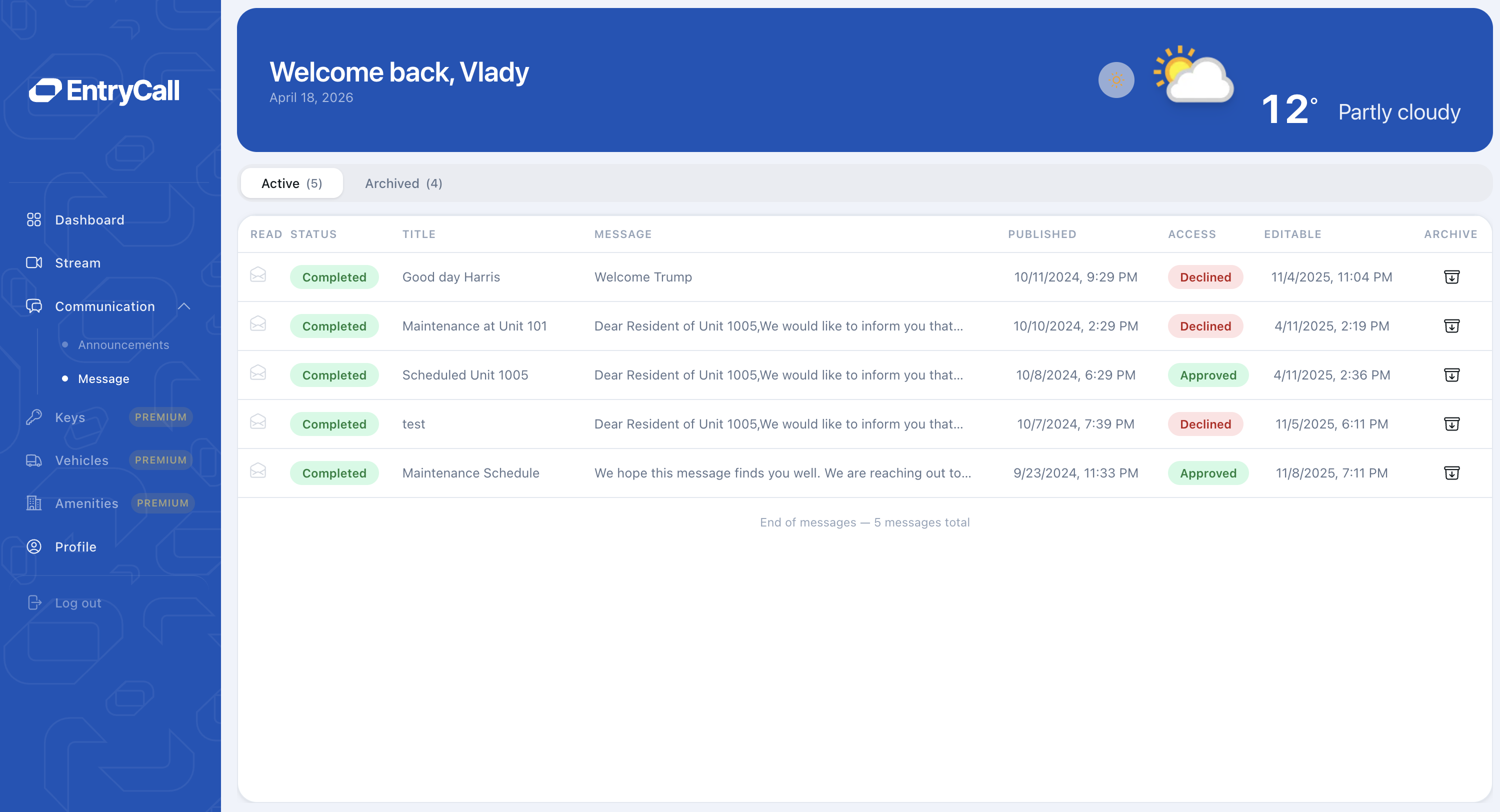 The message center — a clear record of every message: read, opened, or archived.