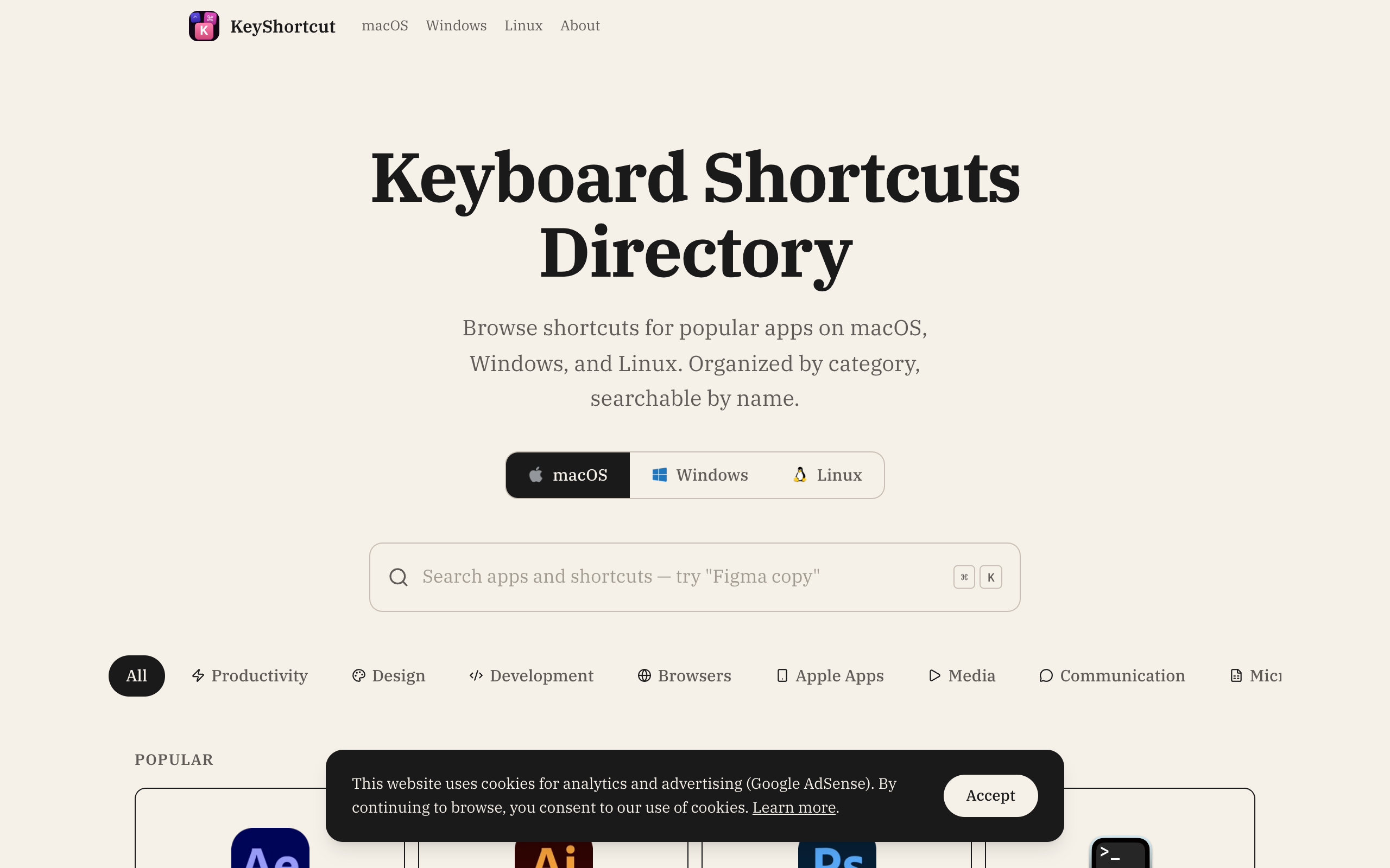 KeyShortcut — Shortcuts Directory